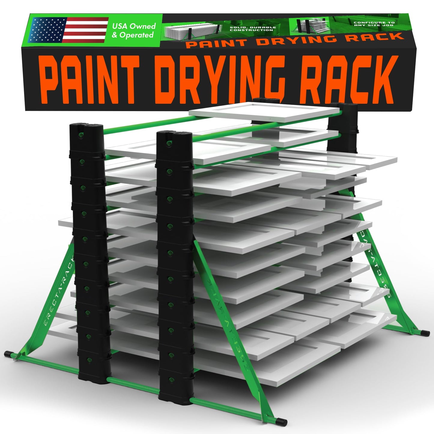 Portable Paint Drying Rack : Adjustable 10-Level Paint Rack for Cabinet Doors, Trim, Full-Size Doors, Art Projects. Space Saving, Heavy Duty, Powder Coated Steel, 500lb Capacity Door Painting Stand