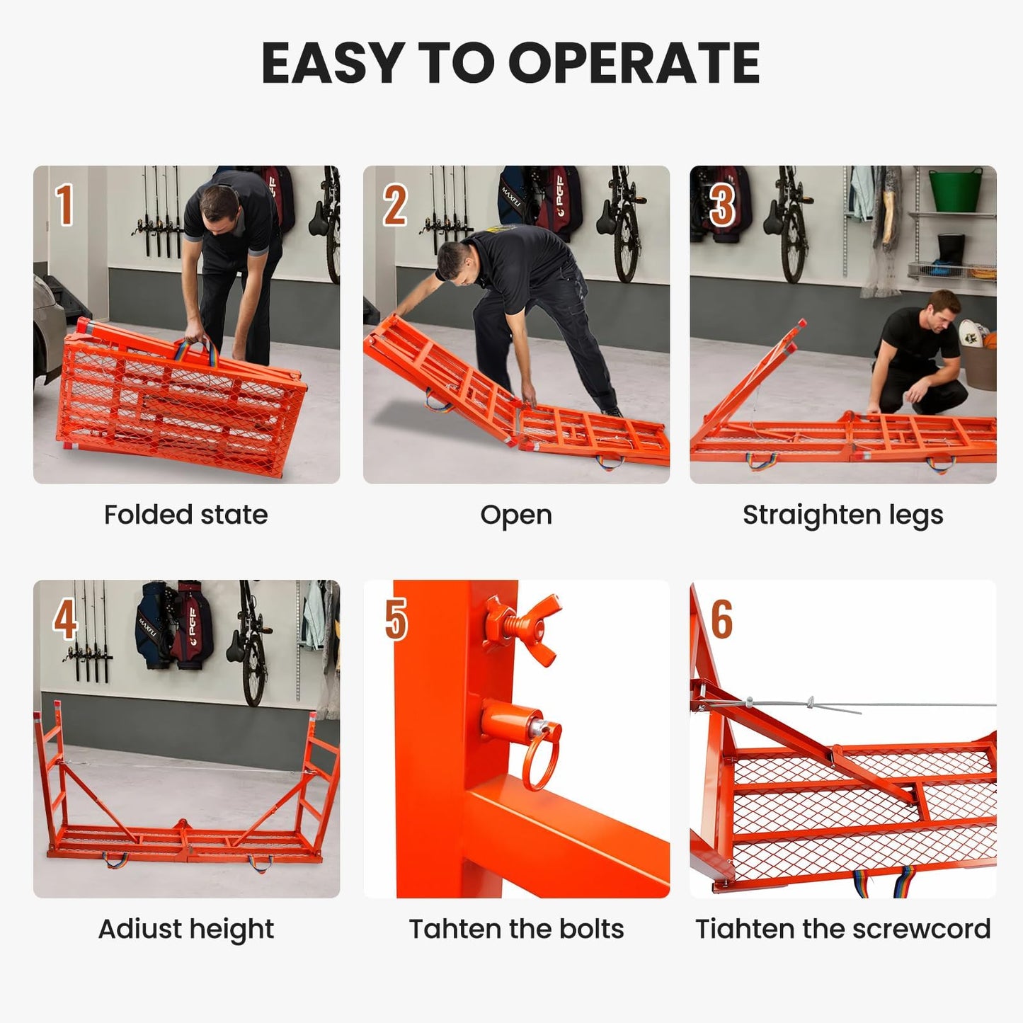 Foldable Scaffolding Platform, 70.8x15.2x36.2-62 Inch Portable Work Platform, 770 Lbs Capacity, Adjustable Height Industrial Step Ladders, Ideal for Painting, Wiring and Home Decor, Red
