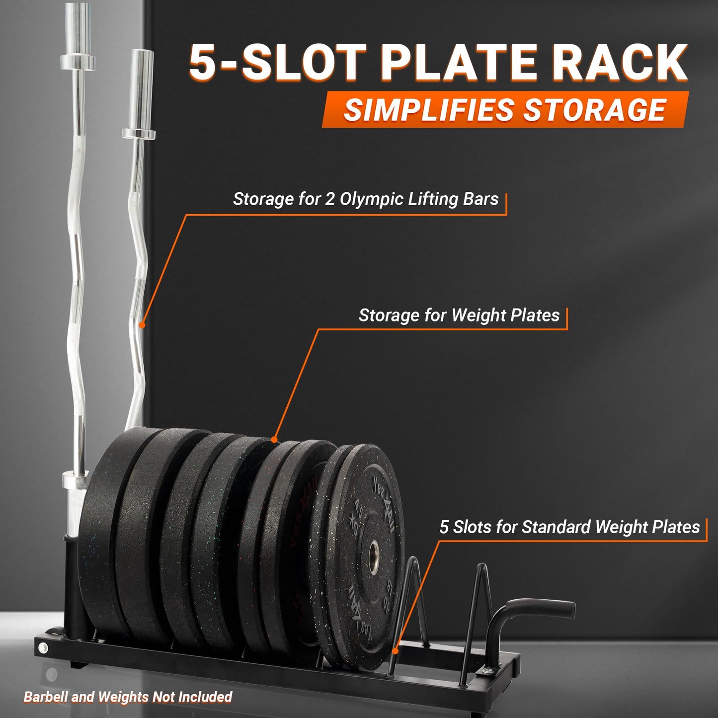 Yes4All Horizontal Weight Plate Rack Holder, Bumper Plate & Olympic Barbell Storage Rack with Steel Frame, Handle and Transport Wheels