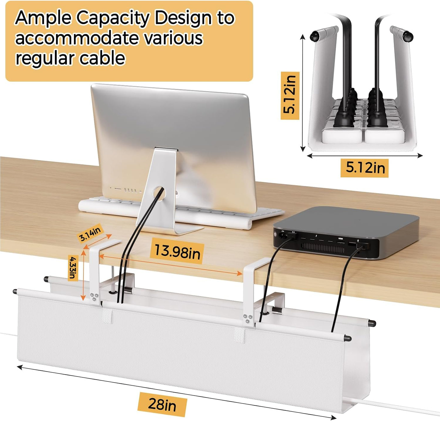 Jolensoy 28" 16X Under Desk Cable Management Tray - Cord Organizer for Desk No Drill, Fabric Under Table Wire Organizer
