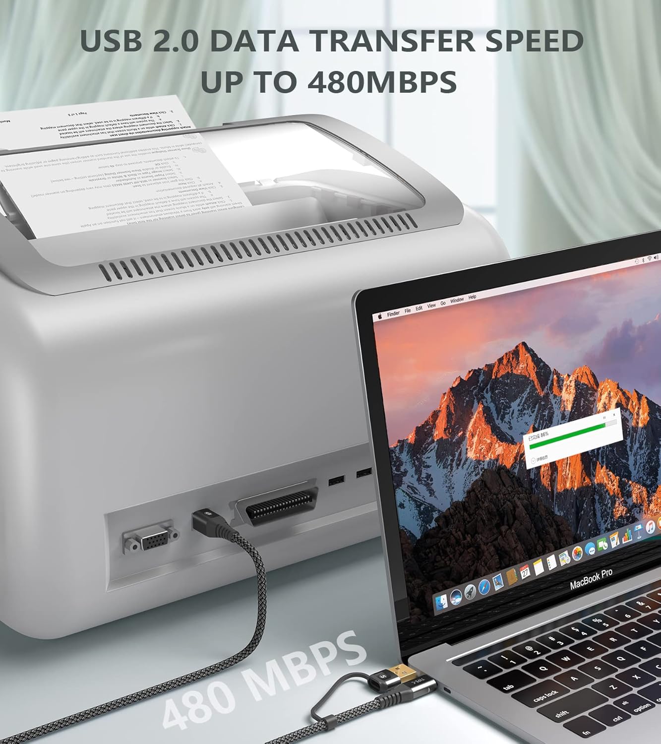 2-in-1 [2-Pack, 6.6FT] USB-A/C to USB-B Printer Cable USB C MIDI Cable Nylon Braid High-Speed Printer Cord for MacBook