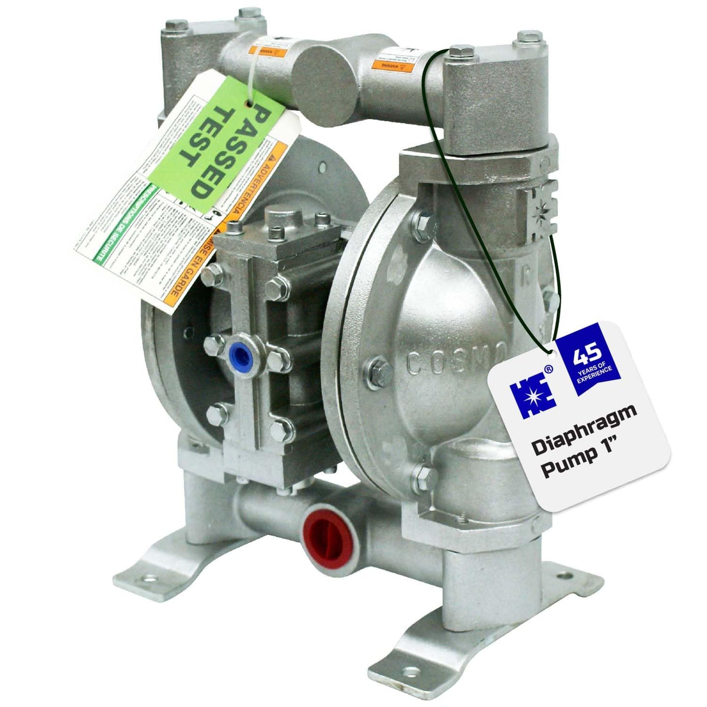 COSMOSTAR D0906 1" Double Air Diaphragm Pump - Aluminum Body, Teflon Ball, Seat and Diaphragm With Muffler - Chemical, Waste Oil, Pneumatic Oil Pump