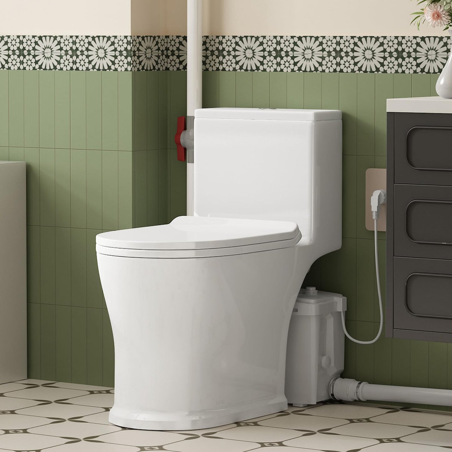 INEFLO 800W Macerating Toilet with Pump for Basement Upflush System, Sewer Grinder Pump with 4 Inlets for Sink/Shower/Laundry Wastewater Disposal, Patented Top Access Panel, 36ft Lifting Up