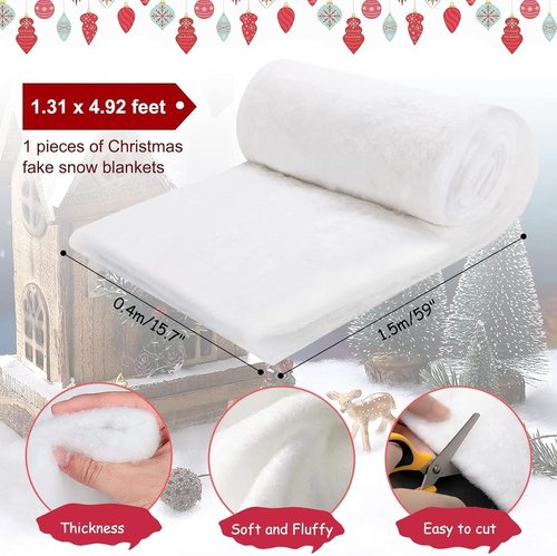 CFOFT Snow Blanket - Thick Faux Snow for Christmas Village | Soft White Snow Roll (1.3 x 4.9 FT)