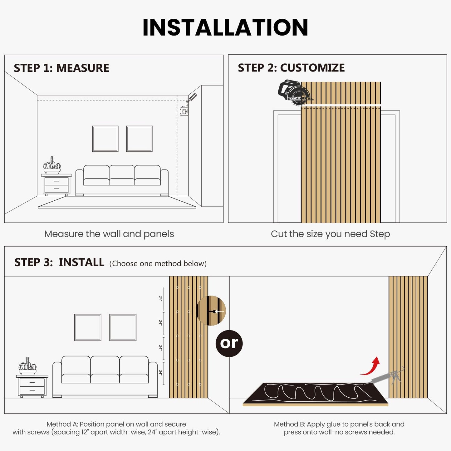 Acoustic Wood Slat Wall Panels - 4 Pack 47.2" × 23.6" Sound Proof Panels Noise Reduction for Home Office Studio, 3D Fluted Sound Dampening Absorbing Panels, Matte Black
