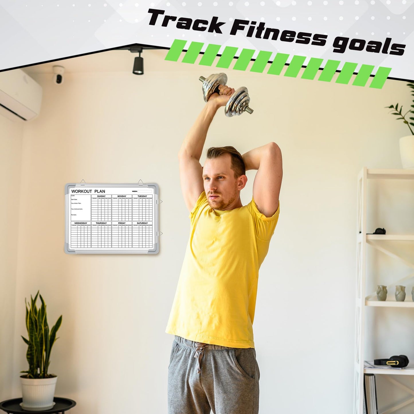 Lincia 16 x 12 Inch Fitness Tracker Whiteboard Workout Calendar for Home Gym Dry Erase Planner Hanging Removable to Do List for Wall Whiteboard with Aluminum Frame for Gym Program(Style D)