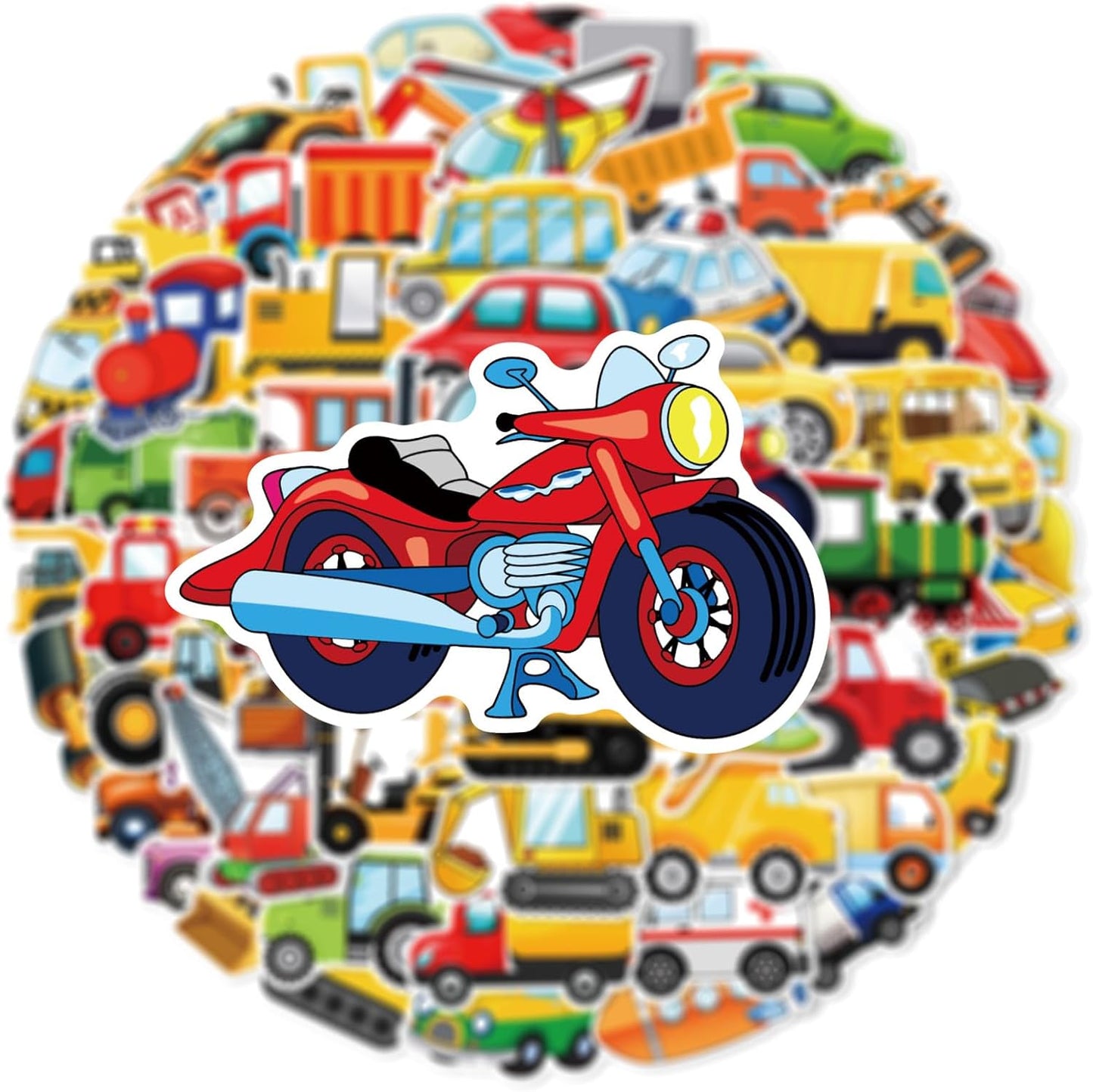 Luziwiox Pack, 60Pcs (Colourful-F1) Transportation Vehicle Truck Stickers Vinyl Waterproof Cool Stickers Construction