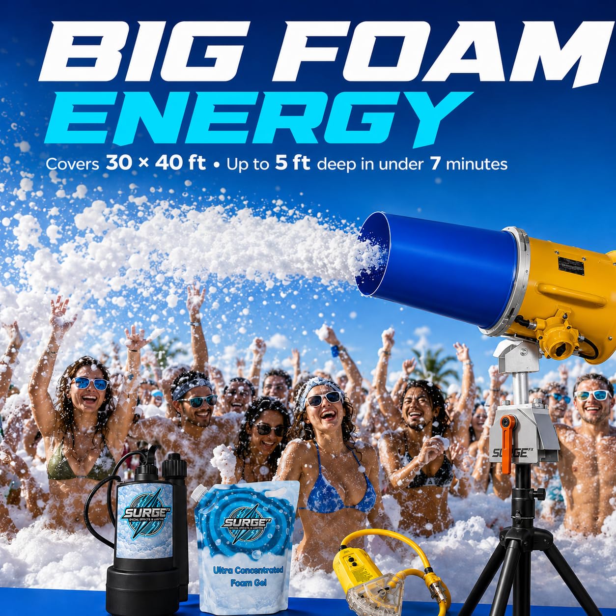 SurgeFX Foam Blaster Maxx v2 Foam Cannon Machine, 550W High-Velocity Professional Foam Party Machine with 360° Rotation, 3-7 ft Telescopic Stand, Toolless Cleaning for Events & Rentals