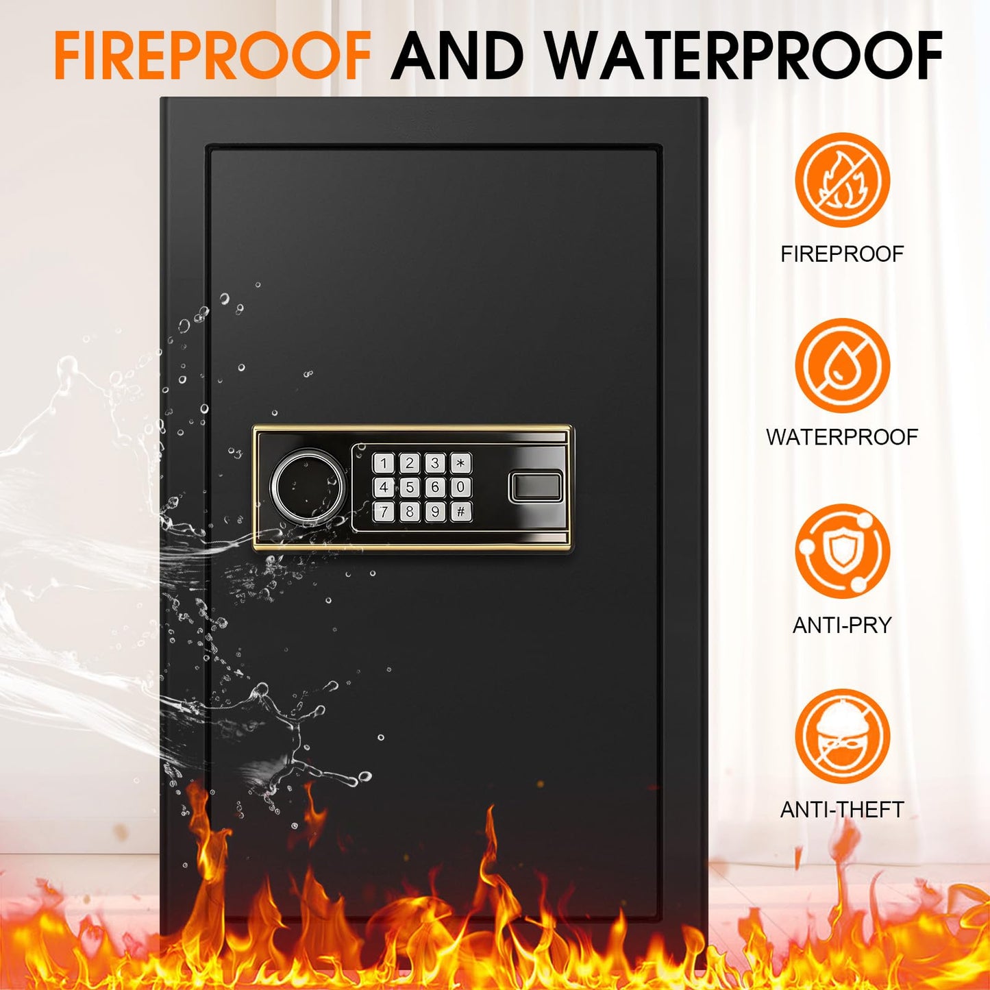 3.4 Cuft Large Fireproof Safe Box for Home, Digital Security Safe Fireproof and Waterproof with Programmable Keypad and Key Lock, Home Fire Safe for Document Money Valuables