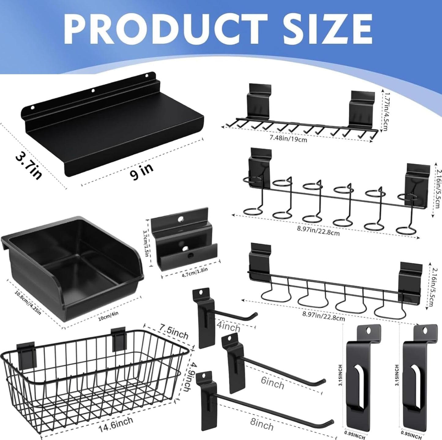 BeapTcely 40-Piece Slatwall Organizer Kit - Includes Hooks, Shelves, Baskets, Bins, Screwdriver Holder for Garage & Room Storage