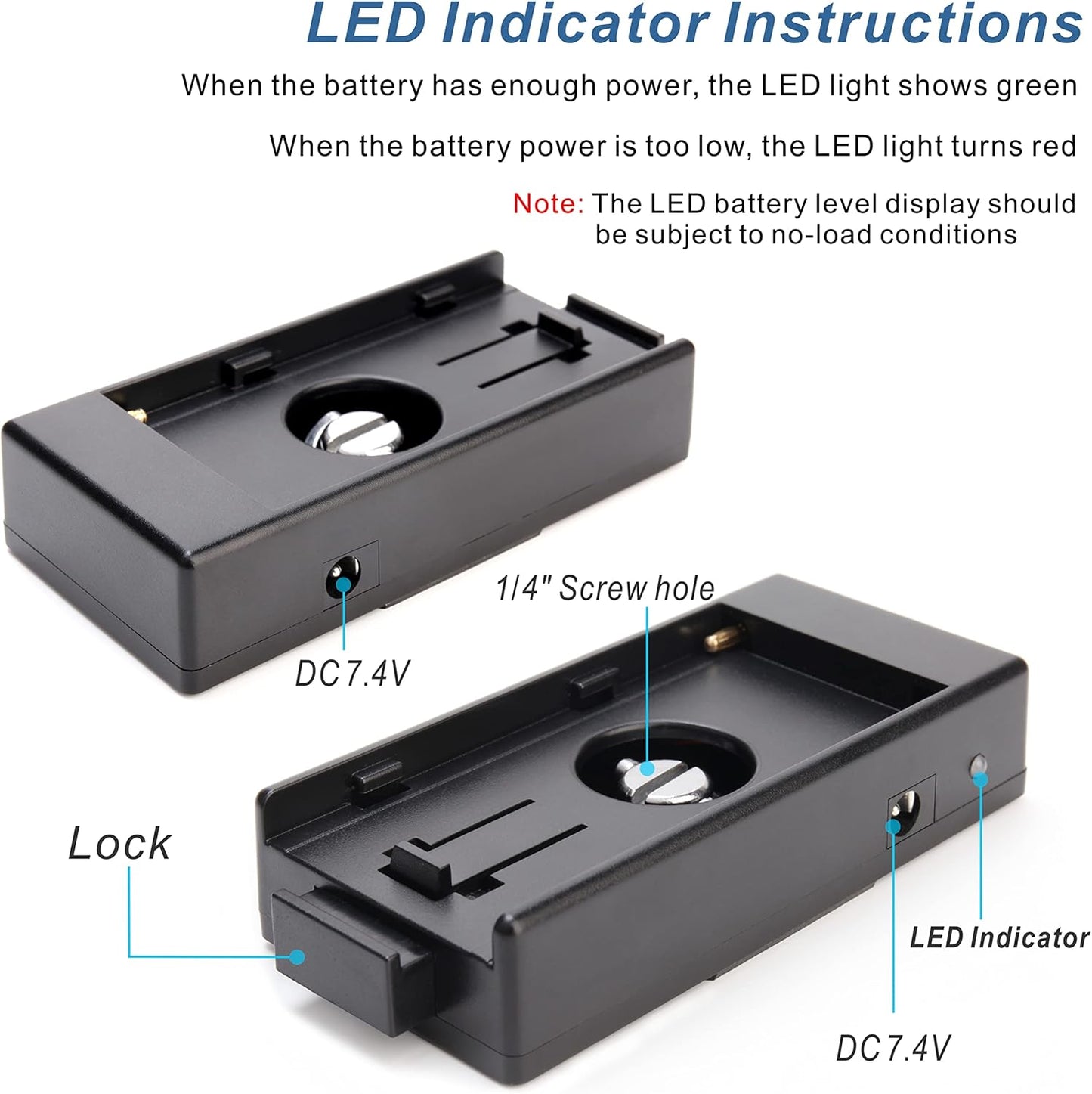 KOERTACOO 7.4V Monitor,1/4" NP-F970 F960 F770 F570 F550 NP-F Battery Adapter Plate with Two DC Output to Power DSLR