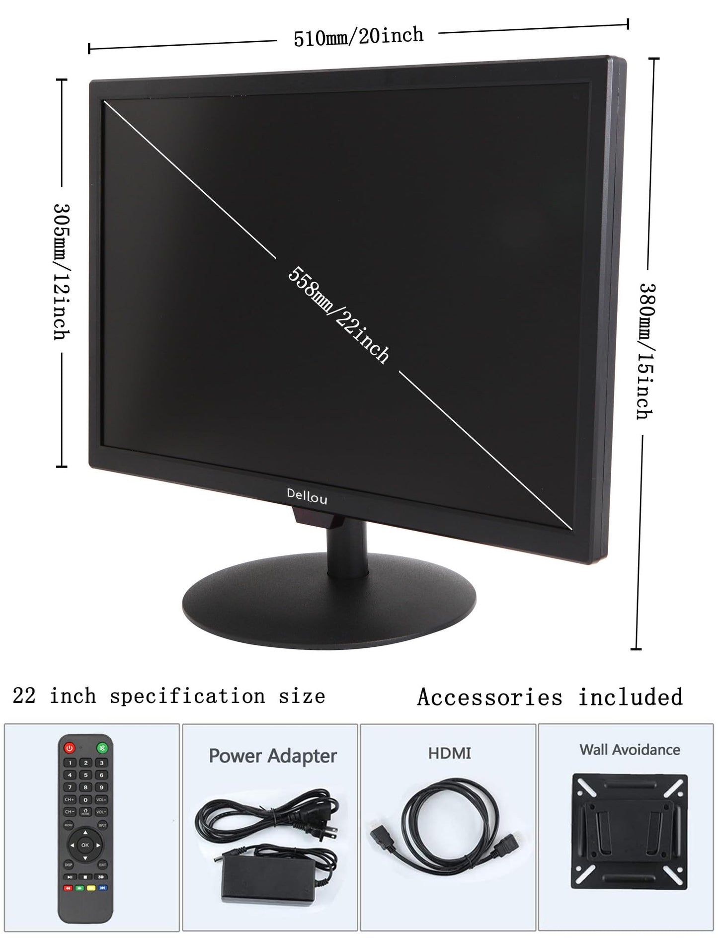 22inch Touch Screen Monitoring Surveillance LCD Display Security Camera Monitor CCTV Screen Multifunctional Interface HDMI, AV, BNC, VGA, USB, PC Input Computer Monitor 1920x1080 Full HD Resolution