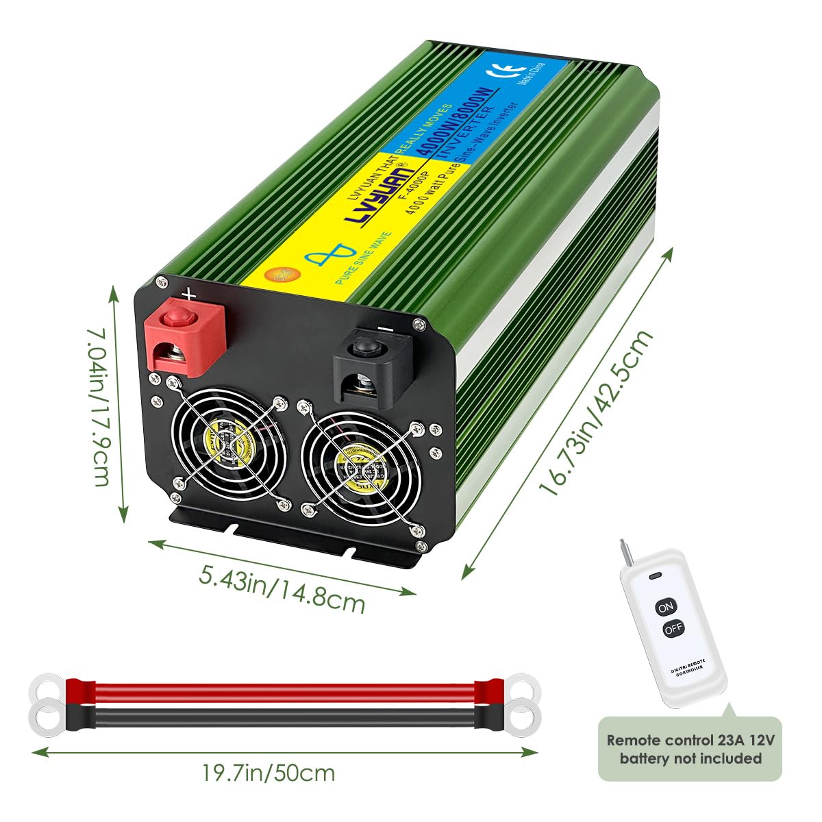 LVYUAN 4000 Watt Heavy Duty 8000(Peak) Pure Sine Wave Power Inverter 24V DC to 110V 120V AC Converter with 4 sockets,LED Display,Remote Control and USB Port for Family,RV, Truck,Road Trip,Emergency