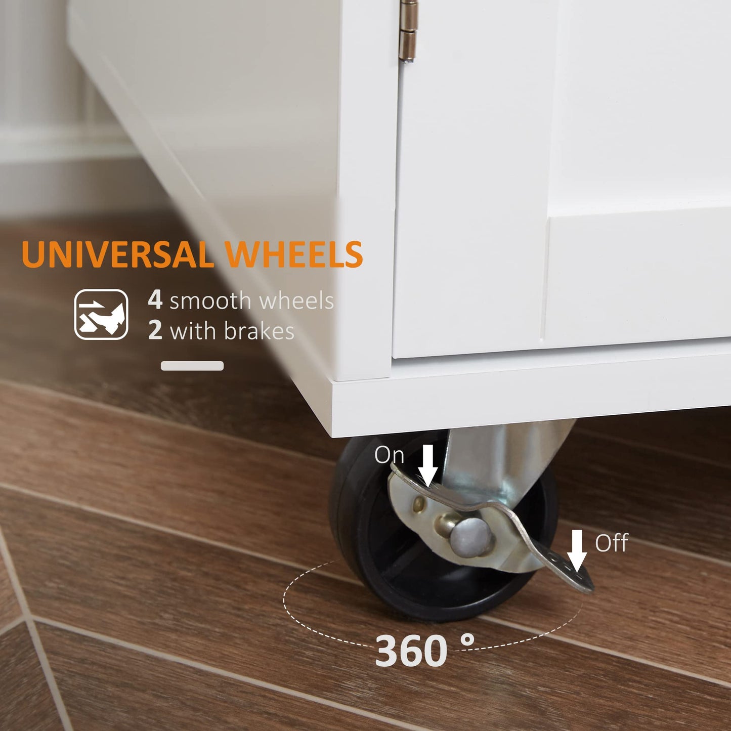 HOMCOM Kitchen Island Cart, Rolling Island Table with Solid Wood Top, Trolley Cart with Drawer, Storage Cabinet & Towel Rack, White