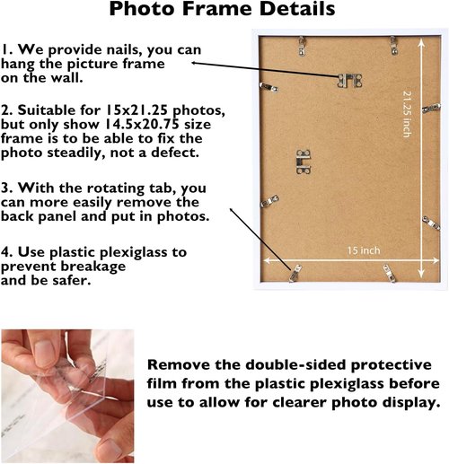 JCJMY Puzzle Frame - 15x21.25 Wall Hanging Picture Frame in White with Shatter-Resistant Plexiglass