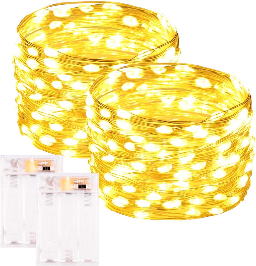 Skiennix 33FT 100LED Warm White Fairy Lights - Battery Operated, Waterproof, Timer Function for Indoor/Outdoor Use