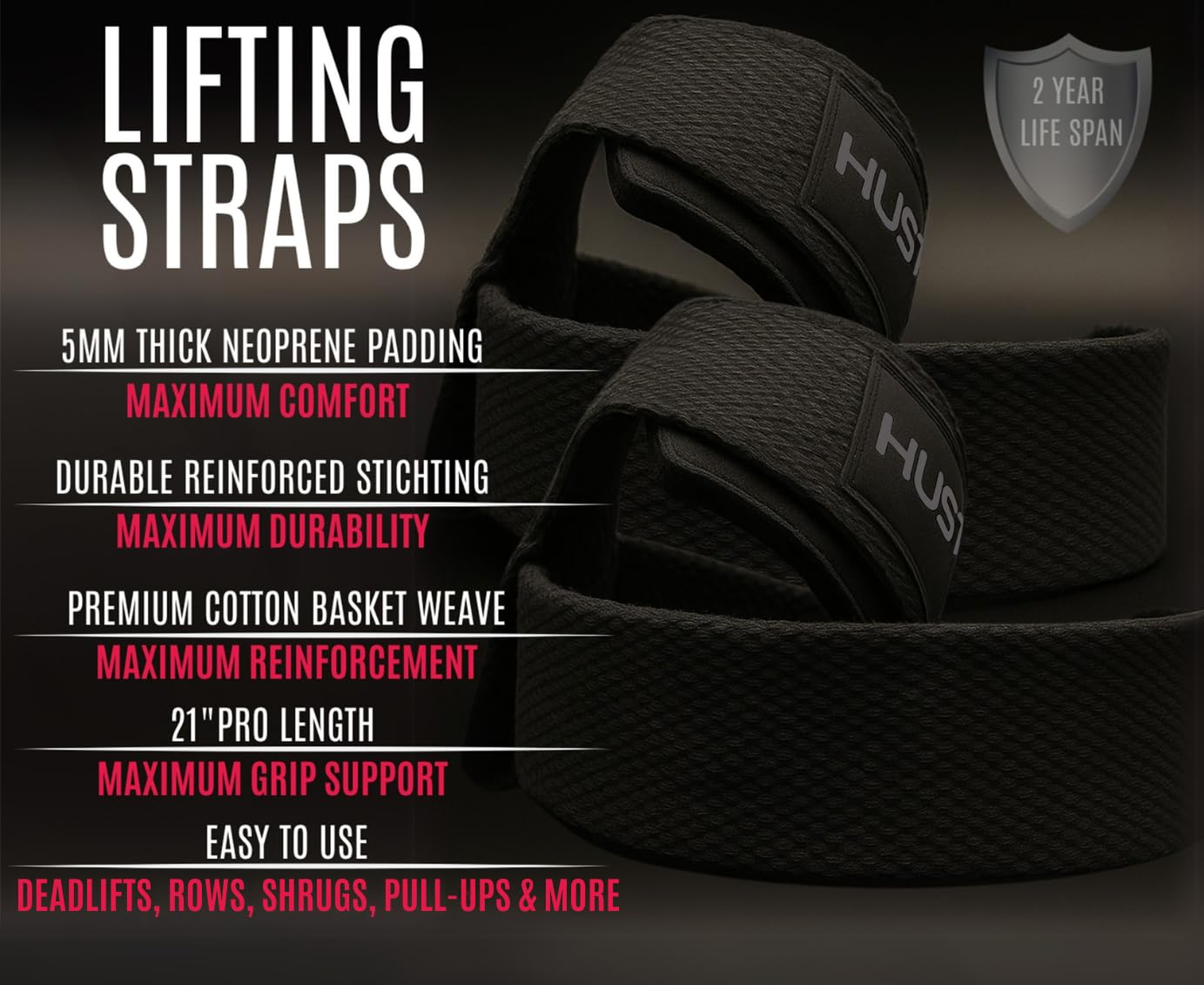 Lifting Straps for Weightlifting & Deadlifts – 21" Wrist Straps with Thick Neoprene Padding – Pro Heavy Duty Gym Wrist Wraps for Powerlifting, Bodybuilding & Strength Training for Men & Women (STEALTH)