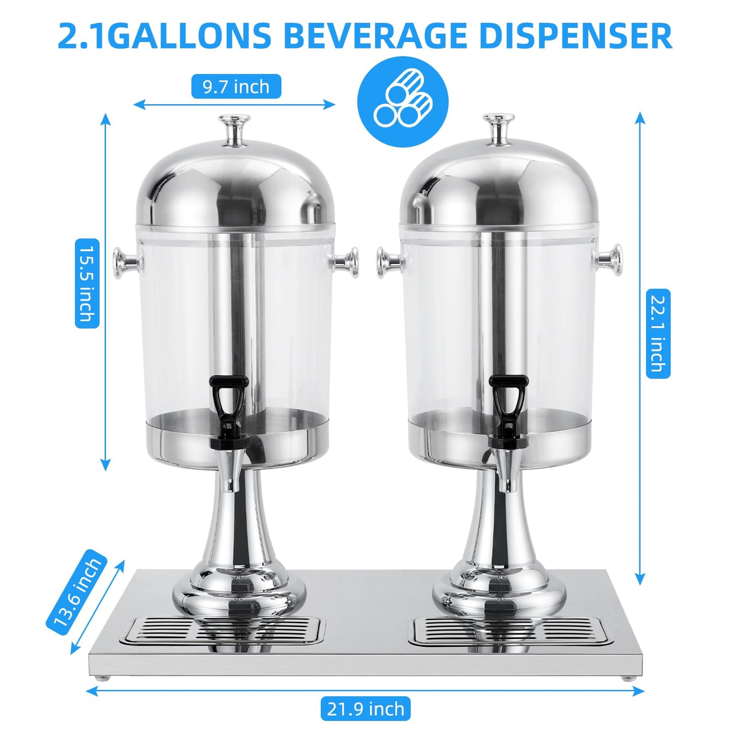 Commercial-Grade Drink Dispenser, Stainless Steel Beverage Dispenser with Ice Core, Stand & Spigot for Catering Events & Weddings