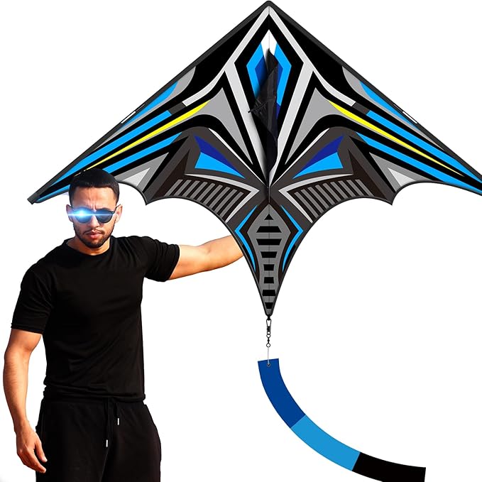 Delta Mecha Kite for Kids & Adults, Easy to Fly for Beginner, 55 x 36 Inches, Best Kites for Beach Days & Park Fun and Family Outdoor Activities（Blue）