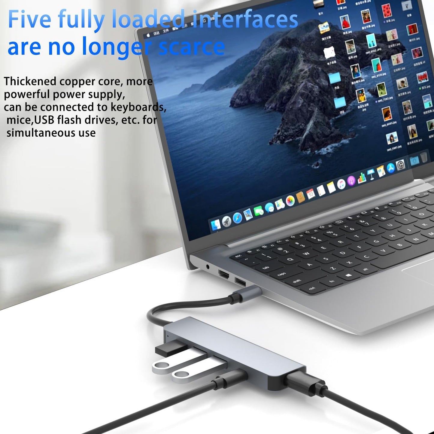 BJardinier 5 in1 4K Port,100W 3.0 2.0 USB C Hub HDMI Adapter, Docking Station with HDMI, USB C Data PD, and USB