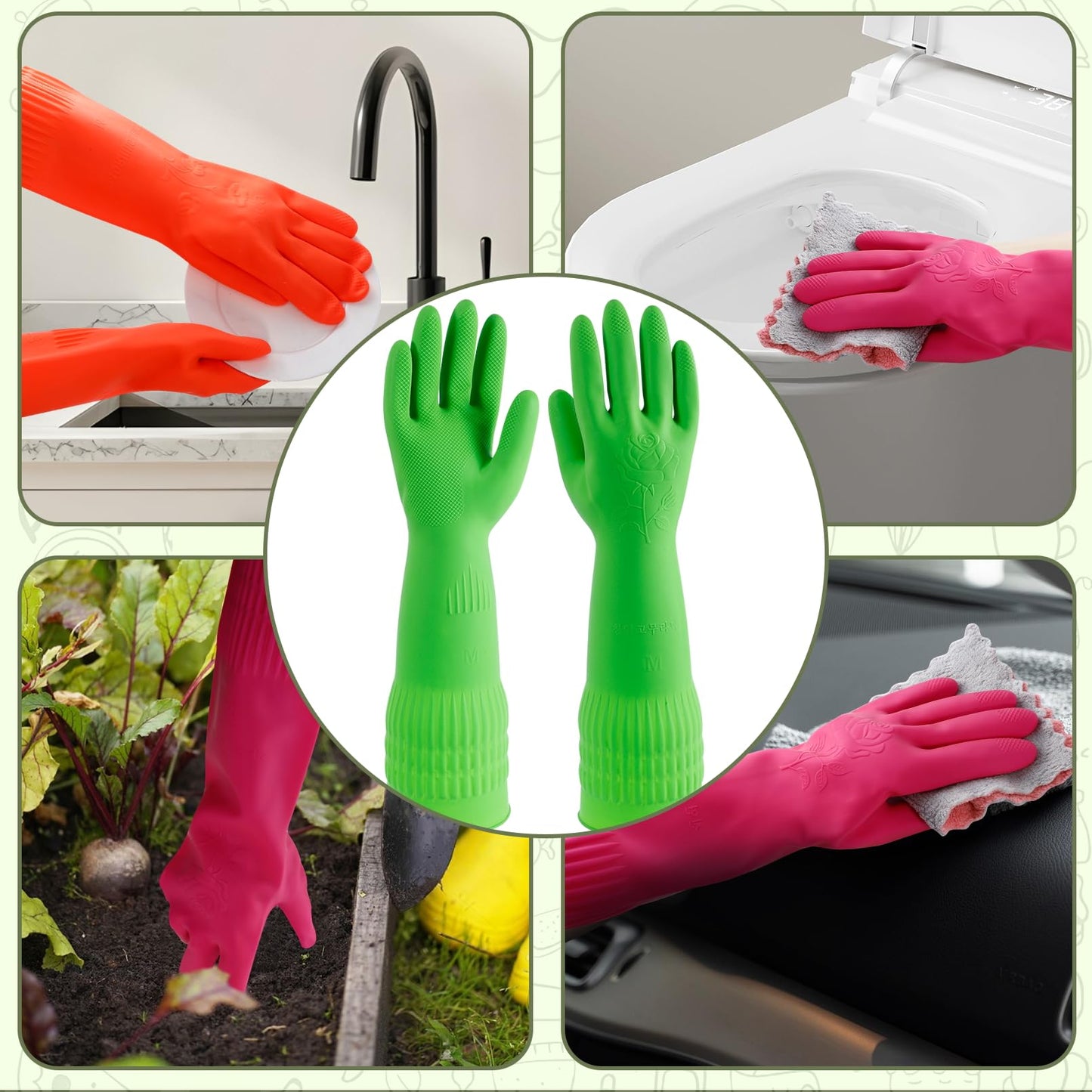 Gdotmely 3 Pairs Rubber Dishwashing Gloves,Rubber Cleaning Gloves, Reusable Kitchen Glove for Household,Waterproof