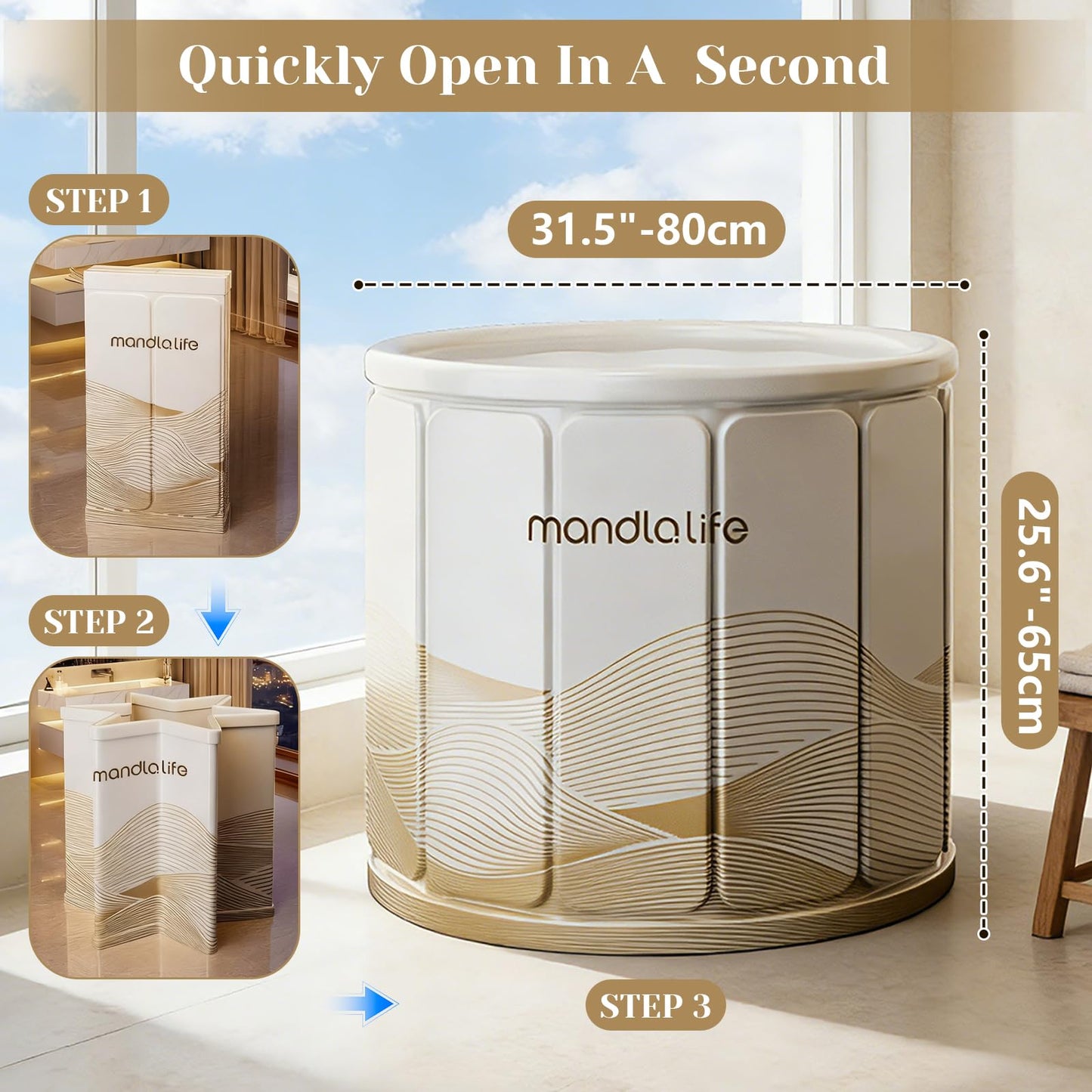 Portable Bathtub for Adults, Collapsible Freestanding Bathtub for Shower, Hot Ice Bath Tubs with Thickened Multi-layer Material to Keep Temperature, Indoor Outdoor Soaking Tub (XL 31.5" L x 25.6" H)