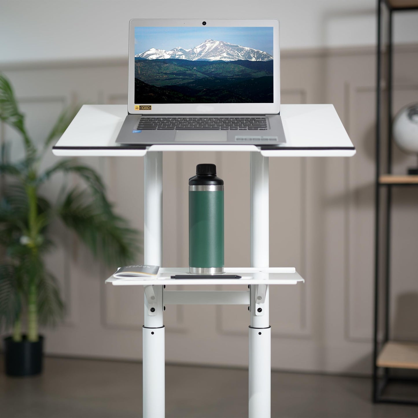 VIVO Mobile 24 x 16 inch Lectern Podium, Height Adjustable Steel Rolling Laptop Cart on Wheels, White, CART-V03W
