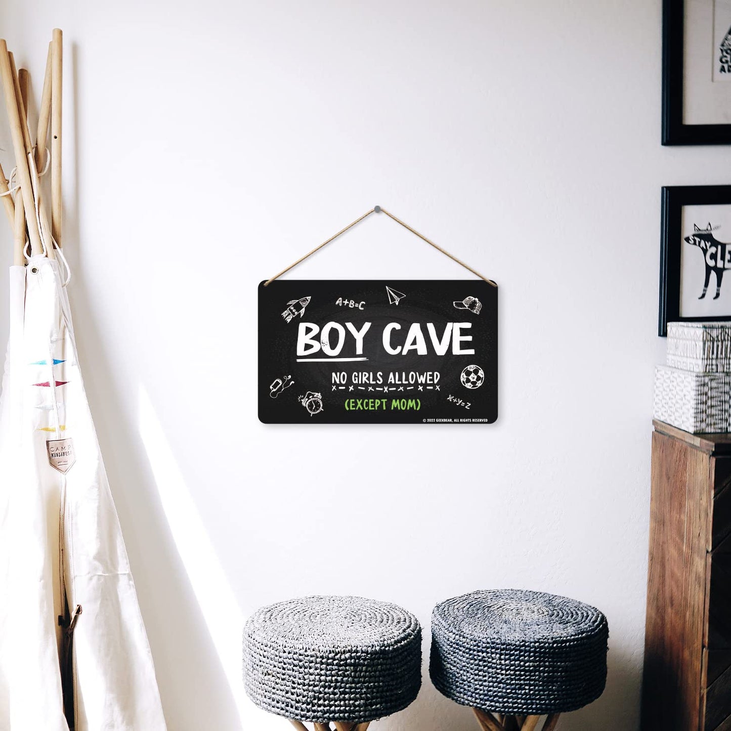 GEEKBEAR Boy Cave Sign - Made with Premium Acrylic - A Cute & Educational Addition to Any Little Boy's Room (Spider Web) - Discontinued Soon