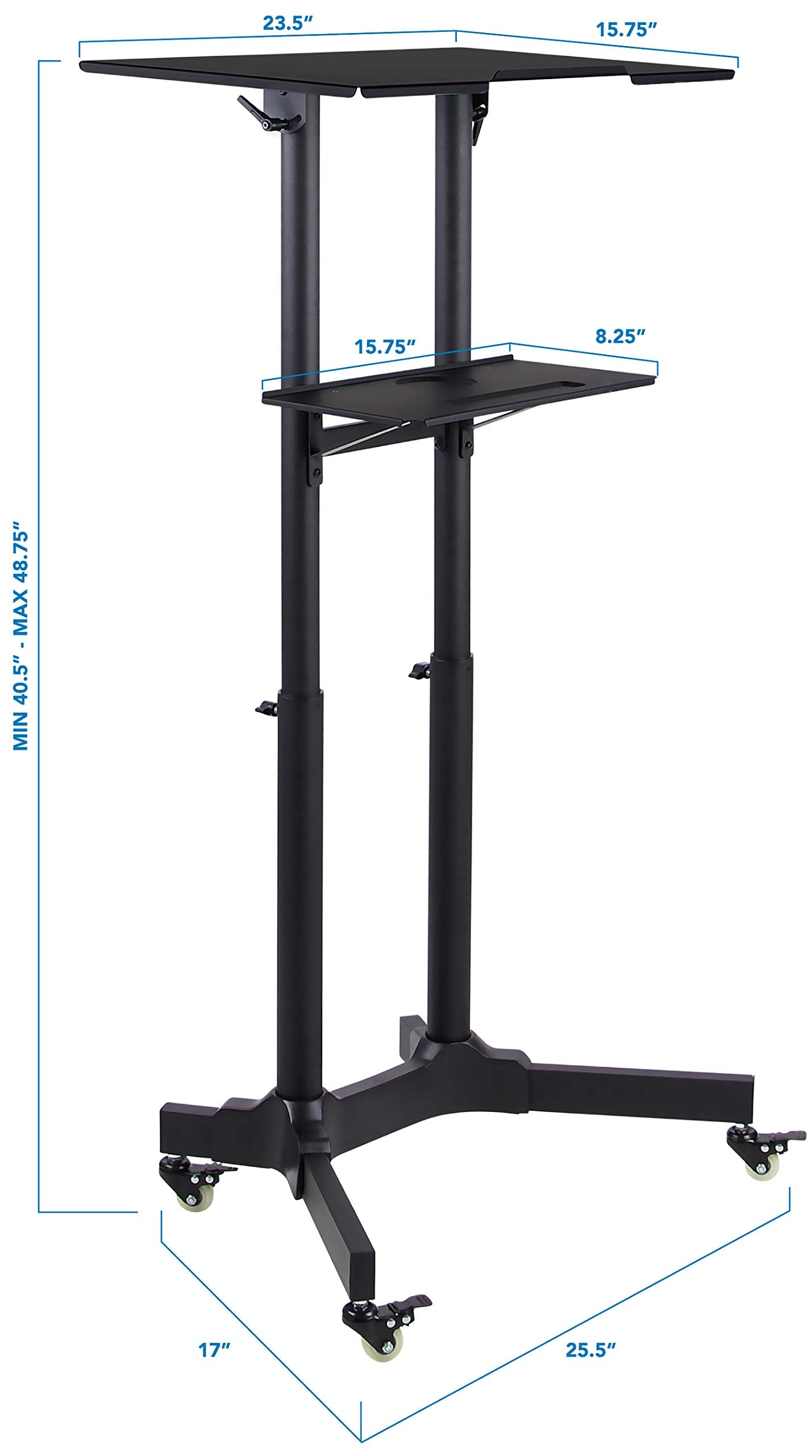 Mount-It! Mobile Podium Stand with Wheels, Adjustable Height Rolling Lectern, Portable Standing Desk with Tilted Shelf and Storage for Office, Classroom, and Presentations