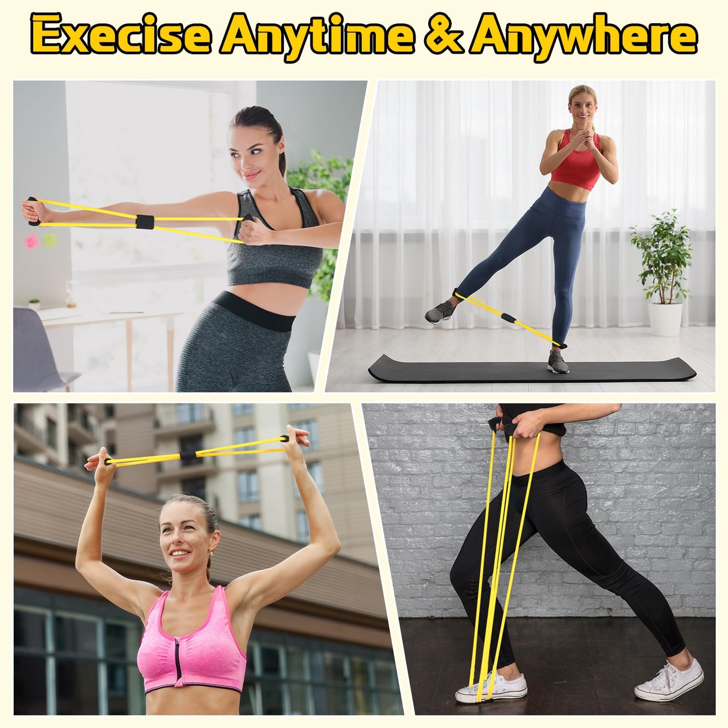 Halloscume 20 Pack Figure 8 Shaped Resistance Bands with Handles Bulk Exercise Fitness Bands Arms Shoulder Leg Stretching Gym Workout Equipment for Muscle Training Women Men (50 Lbs,Yellow)