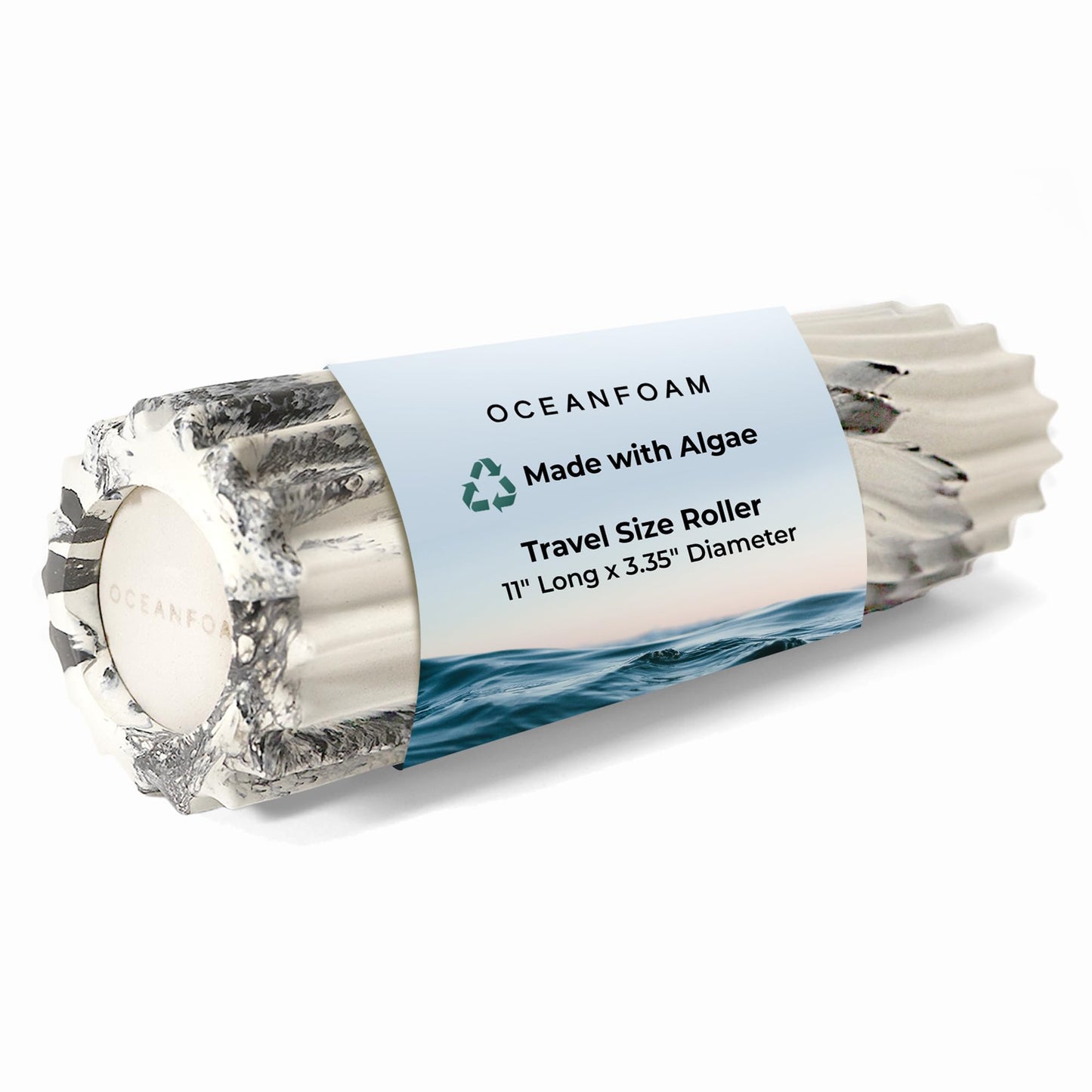 Oceanfoam Ripple Travel Foam Roller (11" x 3.35") Firm Mini Foam Roller for Physical Therapy, Deep Tissue Massage, Back Pain - High Density, Ergonomic Wave Textured - Yoga, Exercise (Black Marbled)