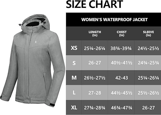 Little Donkey Andy Women's Waterproof Hiking Skiing Jacket with Removable Hood, Fleece Lined Winter Warm Rain Coat