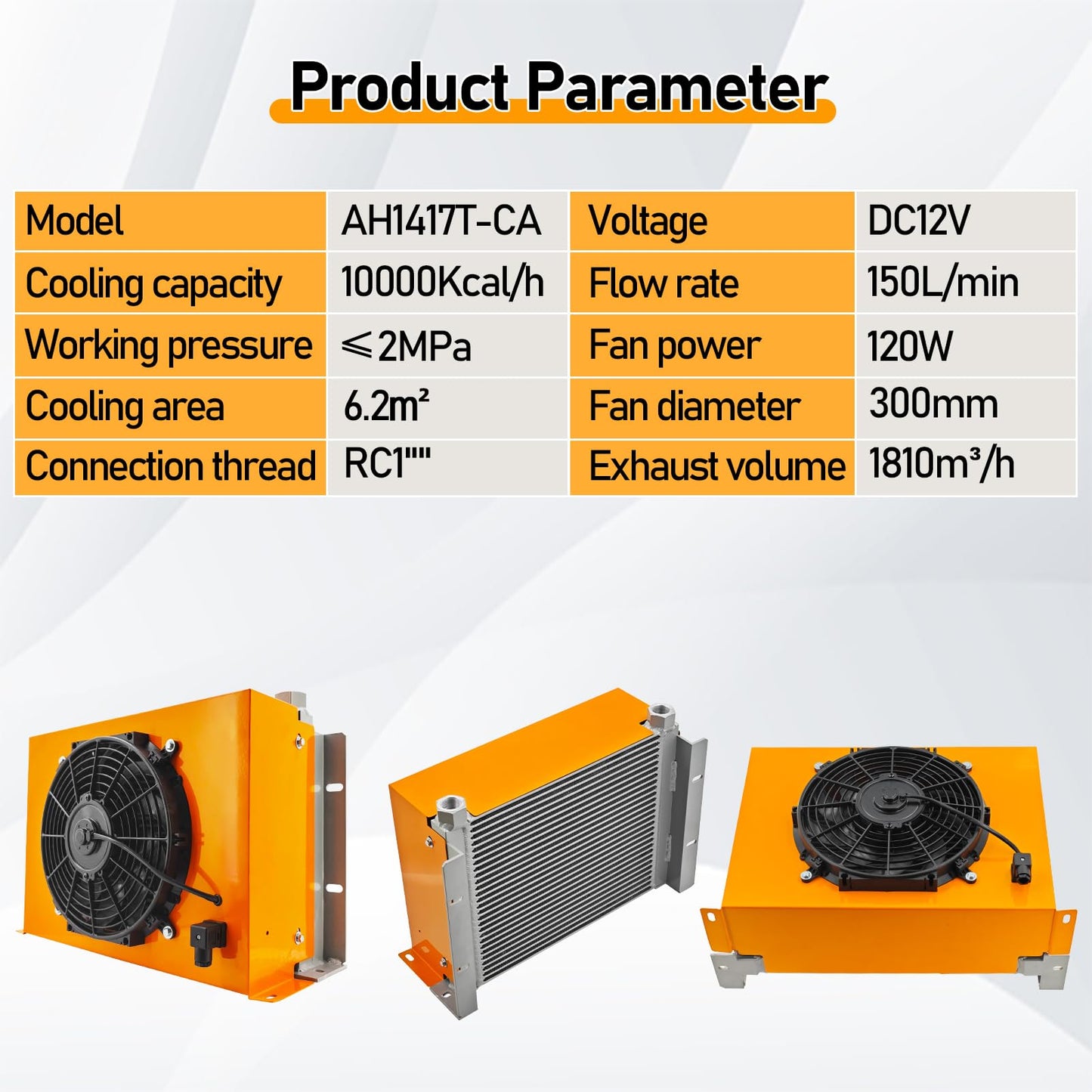 Censeanku AH1417T-CA DC12V 150L/min (40GPM) Hydraulic Oil Cooler Fan 120W Hydraulic Oil Radiator Air Cooler Heat Dissipation Replace# AH1417T