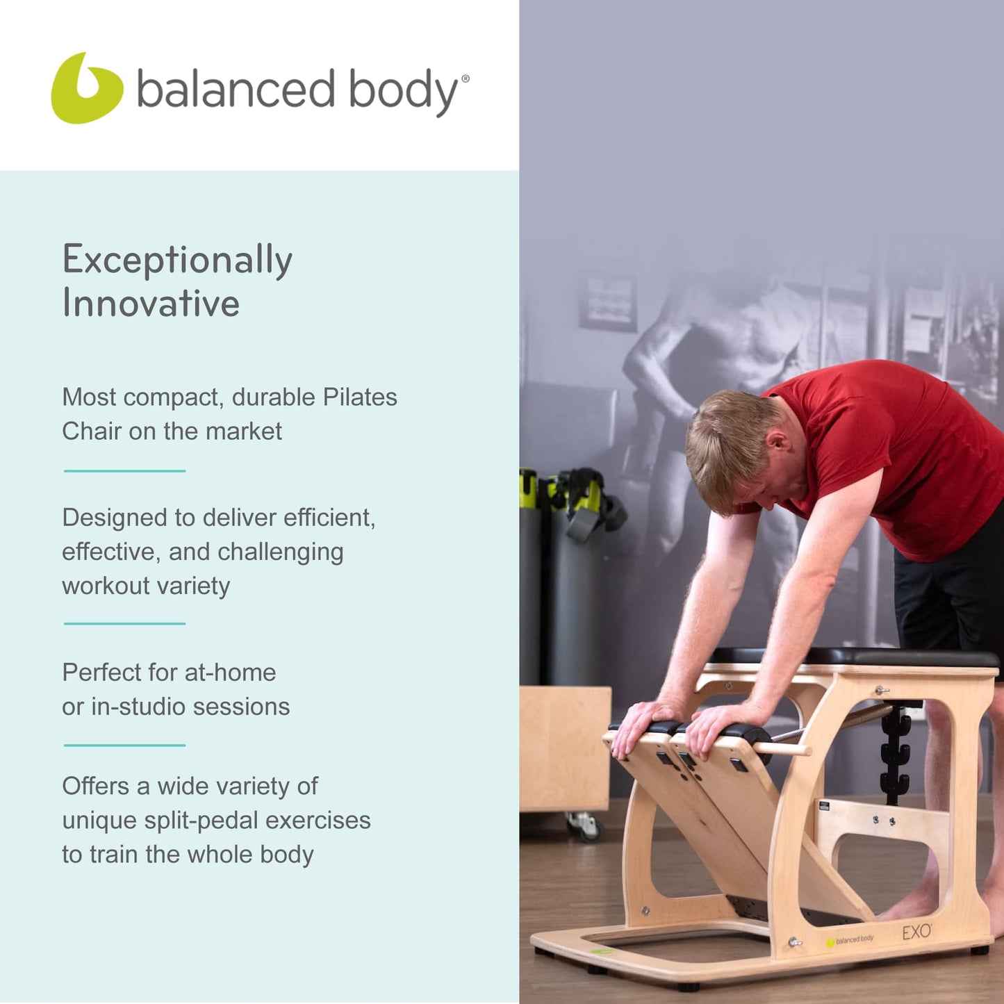 Balanced Body EXO Pilates Chair, Pilates Equipment for Home and Studio Use, Split Pedal