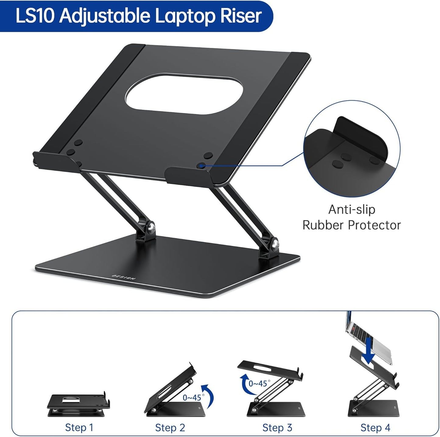BESIGN LS10 10-14" Laptop Stand, Ergonomic Adjustable Notebook Tablet Stand, Computer Holder Compatible with Air, Pro