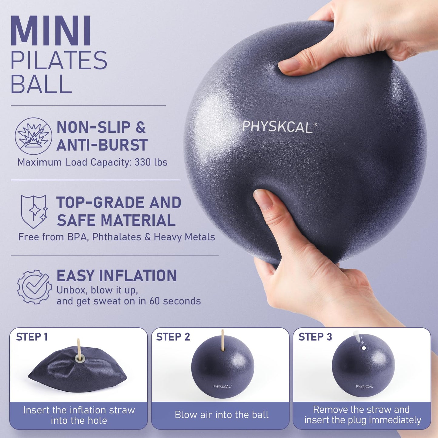 PhysKcal Pilates Ring Set, 15-Inch Magic Circle with 1x Core Ball, 3X Resistant Loop and 2X Flex Band, Mat Pilates at Home Essential Kit (Navy)