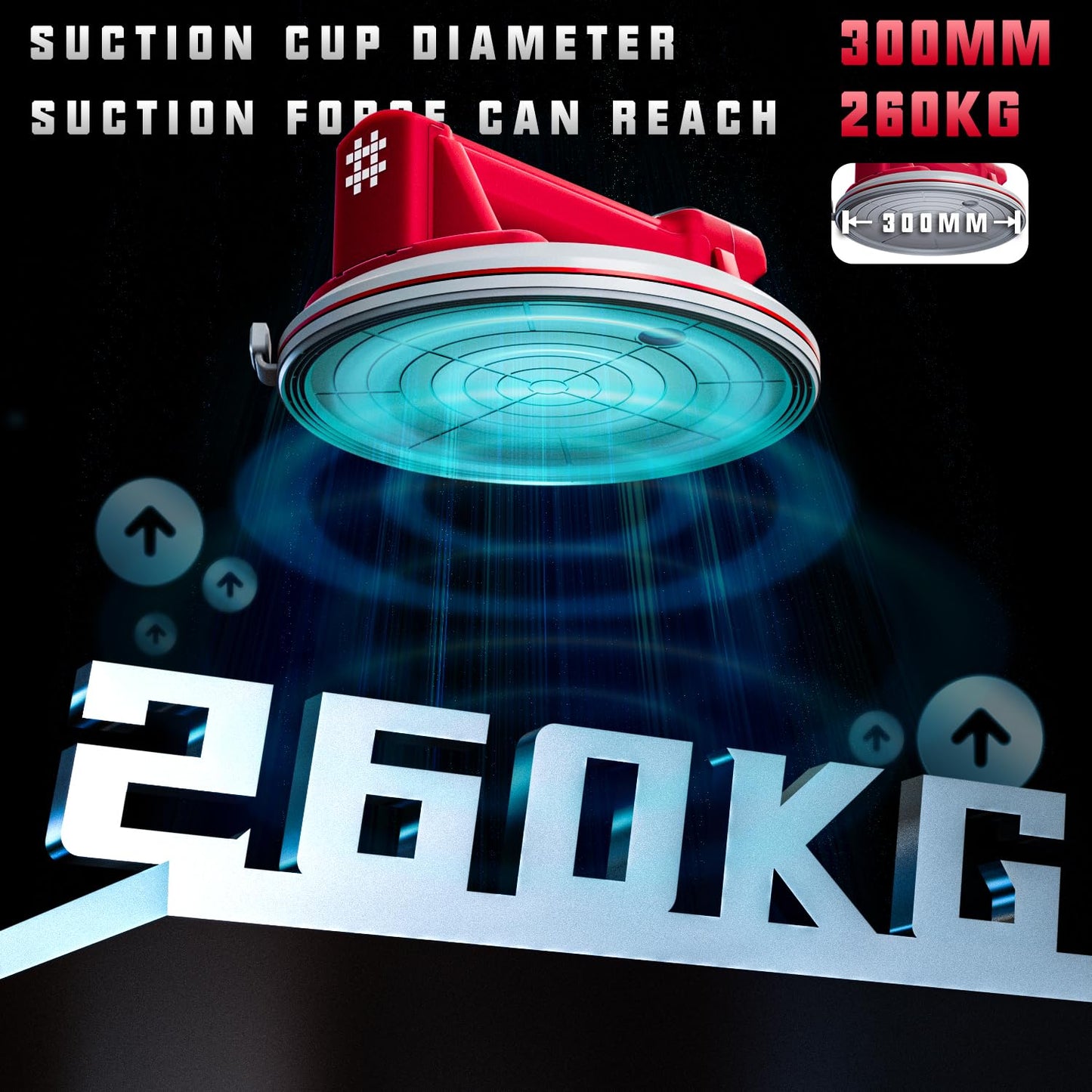 SHIJING Electric Suction Cup for Glass, 9'' Digital Display Suction Cups 580lbs Max Load, Automatic Vacuum Adsorption, Digital Motorized Suction Cup, Glass, Tile, Granite, Metal
