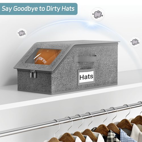 AOODA 2 PCS Stackable Hat Storage for Baseball Caps, Holds up to 24 Caps Cap Organizer for Closet, Sturdy Hat Boxes for Men with Cardboard, Slate Grey