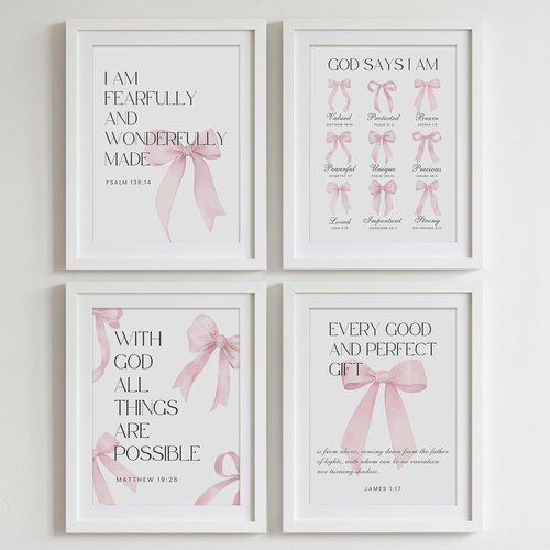 DTLGTG Coquette Pink Bow Wall Decor - Set of 4 Aesthetic Posters for Teen Girls | 8x10in Unframed Art Prints