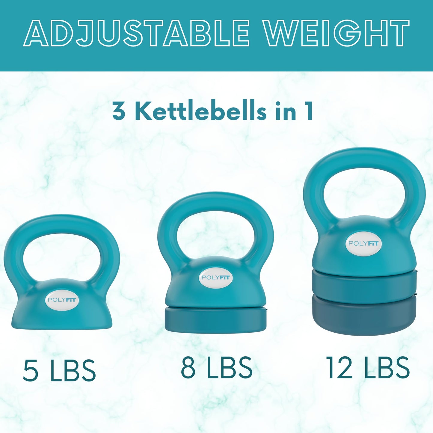 Polyfit Adjustable Kettlebell | 5 lb - 12 lb | Kettlebell Weights Set for Home Gym (TEAL)