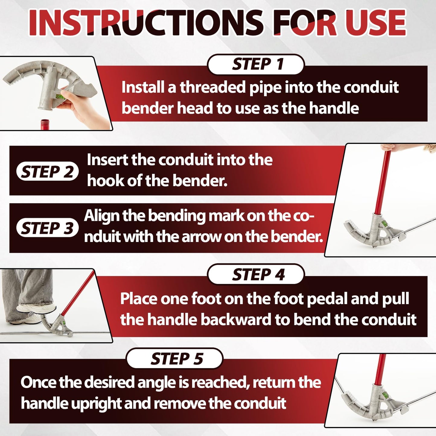 Otoolling 3 Set Aluminum Conduit Pipe Bender for 1/2" & 3/4" & 1" Emt Pipe, Imc Tube, Rmc Tube & Rigid Bending Tool with Foot Pedal & Degree Marks, Manual Hand Metal Bender