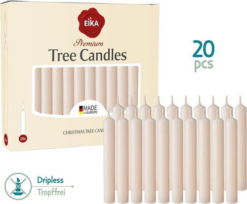 Eika Premium Christmas Tree Candles - Set of 20 Traditional Wax Candles for Pyramids & Chimes - Champagne Color