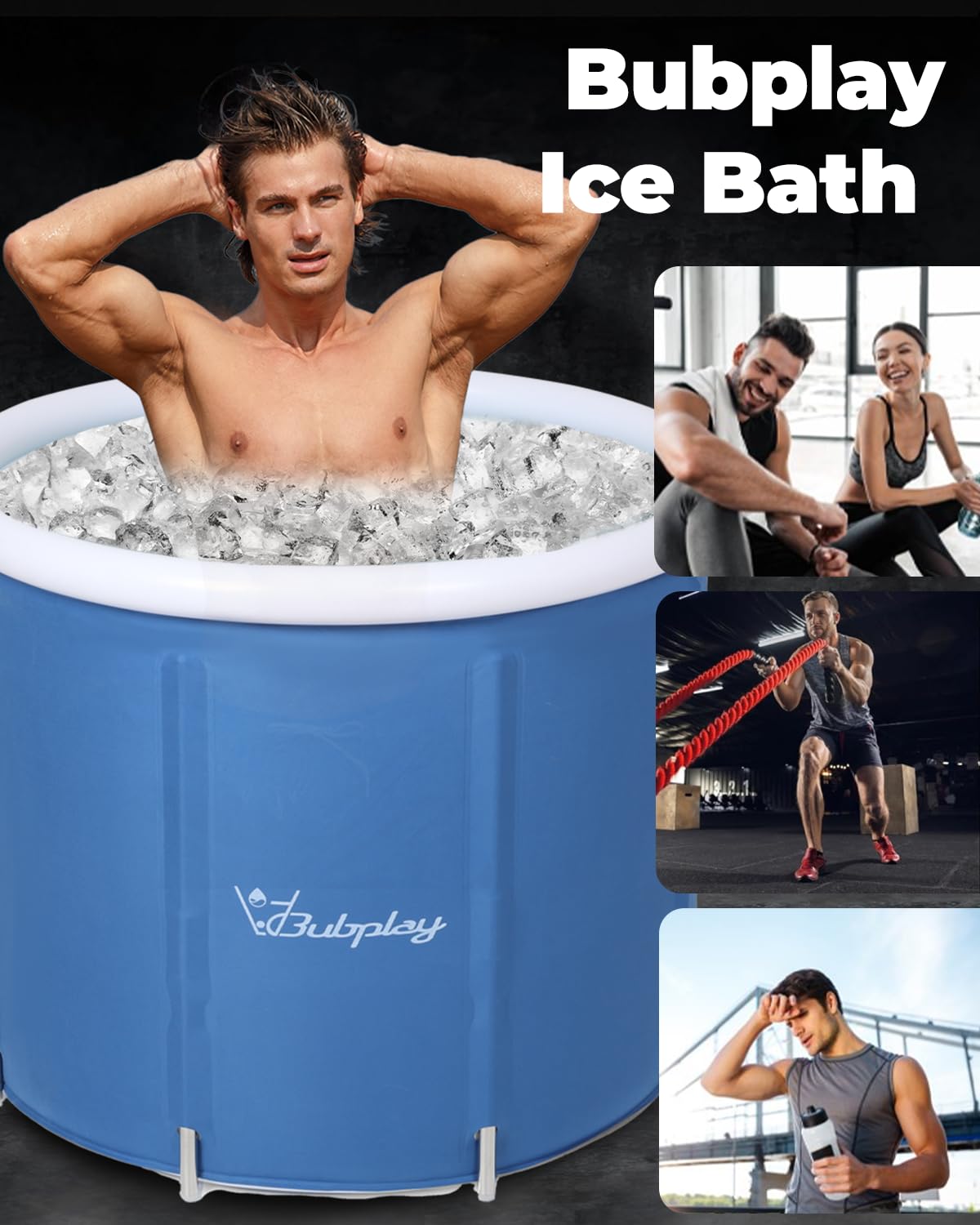 XL Ice Bath Tub for Athletes & Adults - 105 Gallons Ice Tub, Cold Plunge Tub with Cover, Ice Plunge Tub for Recovery & Cold Water Therapy, Inflatable Ice Bath Barrel for Indoor Outdoor - Blue