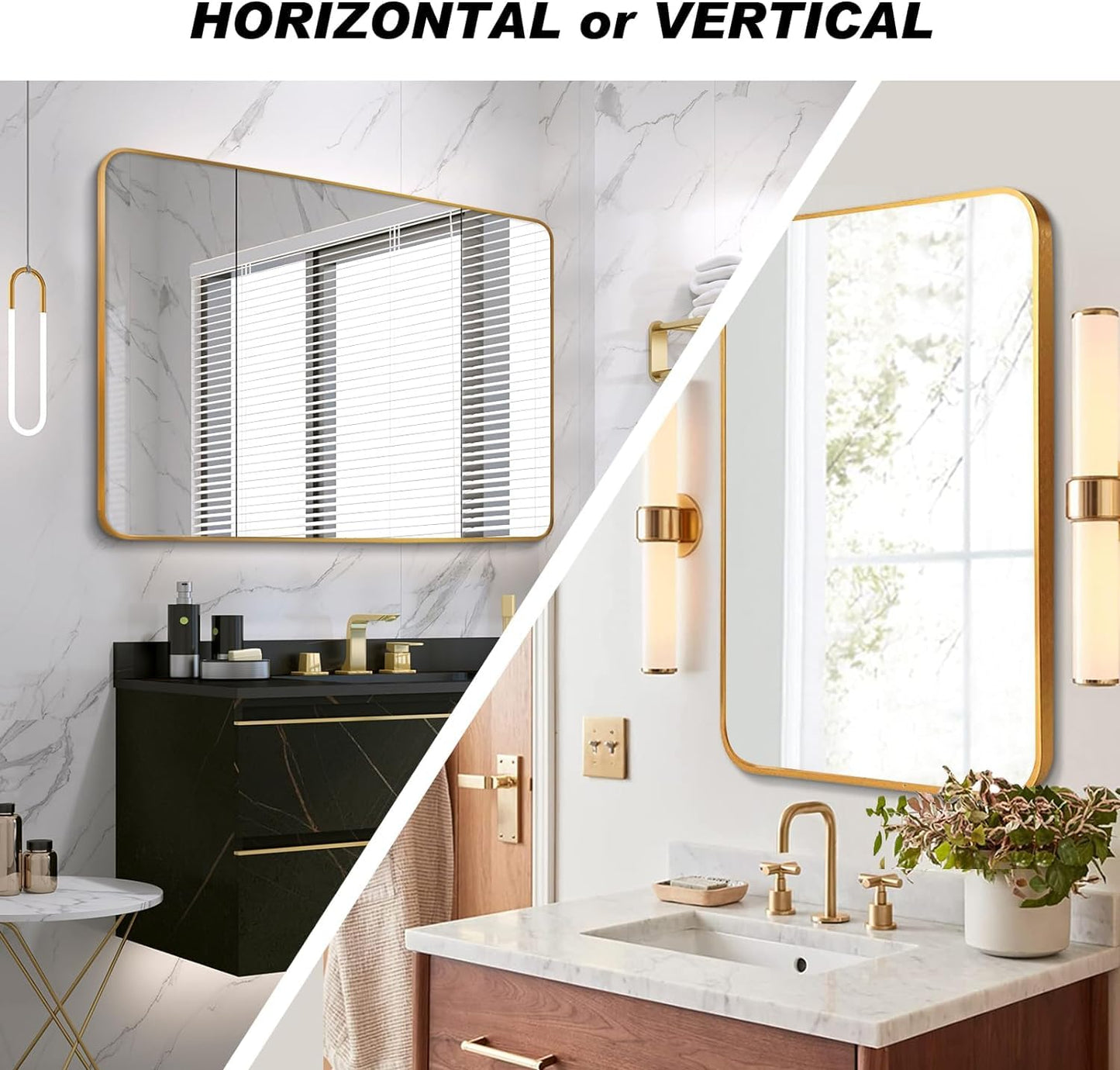 MIRTHIE Gold Bathroom Vanity Mirror for Wall, 24x36 Inch Rectangle Framed Wall Mounted Mirrors, Hangs Horizontally or Vertically
