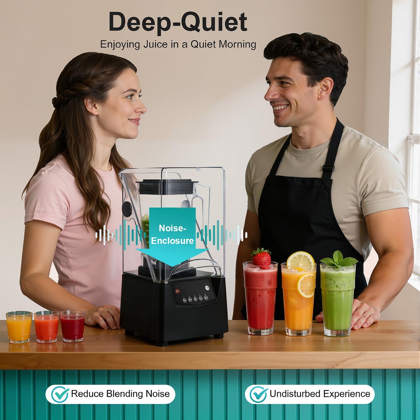 1.8L Commercial Blender, Soundproof Professional Smoothie Machine, 2200W 23000r/min Time Function Automatic Drink Mixer 110V~120V Electric Ice Crusher w/ML, FL.OZ Two Volume Units, Soundproof Cover