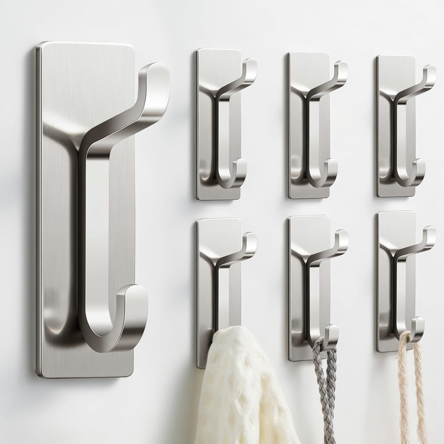 Pickpiff Wall Hooks - 13LB Strong Adhesive Coat & Towel Hangers | Brushed Nickel 6 Pack