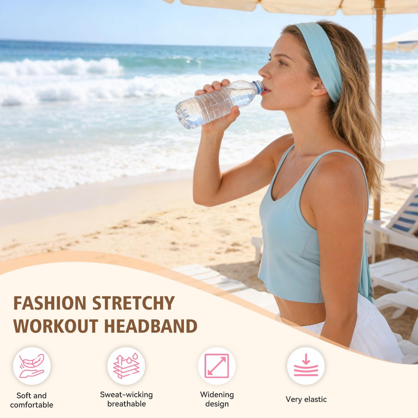 8PCS Soft Elastic Stretch Workout Sports Headbands for Women - Soft Cloth, Sweat-Absorbing, Colourful Athletic Headbands for Girl's Hair, Ideal for Yoga,Running and Gym (Mix)