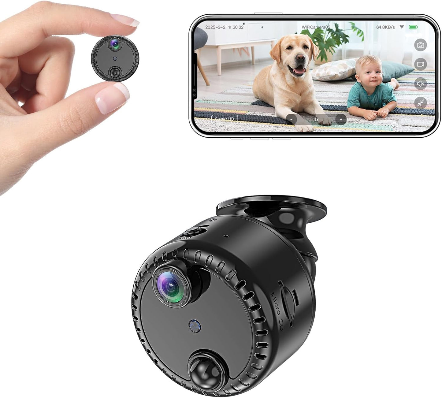 VIDCASTIVE 4K Mini WiFi Indoor Camera Wireless Nanny Cam with Night Vision, AI Motion Detection, Long Battery Life