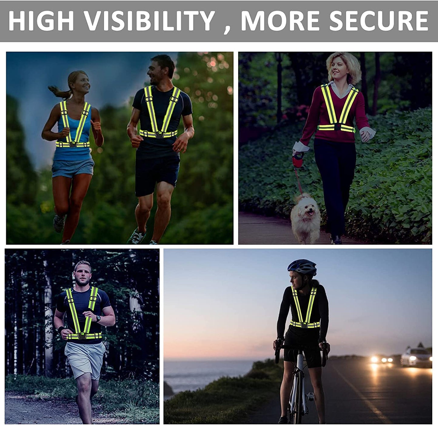 Famnosta Running Reflective Vest Gear 3 Pack Adjustable Safety Vest for Women Men High Visible Reflective Straps Vest for Running Cycling Motorcycling (Green,Blue,Pink)