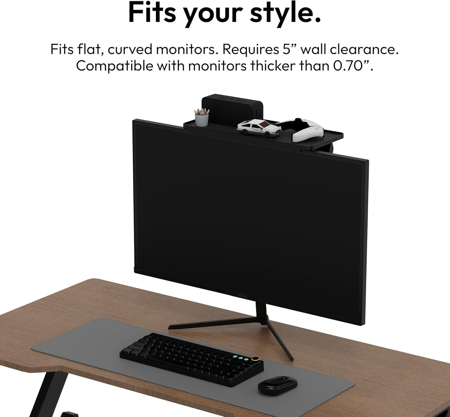12 inch 13lbs, Pixio Black Monitor Storage Top Shelf - Adjustable Platform, Universal Fit, Holds Up to Works on TV